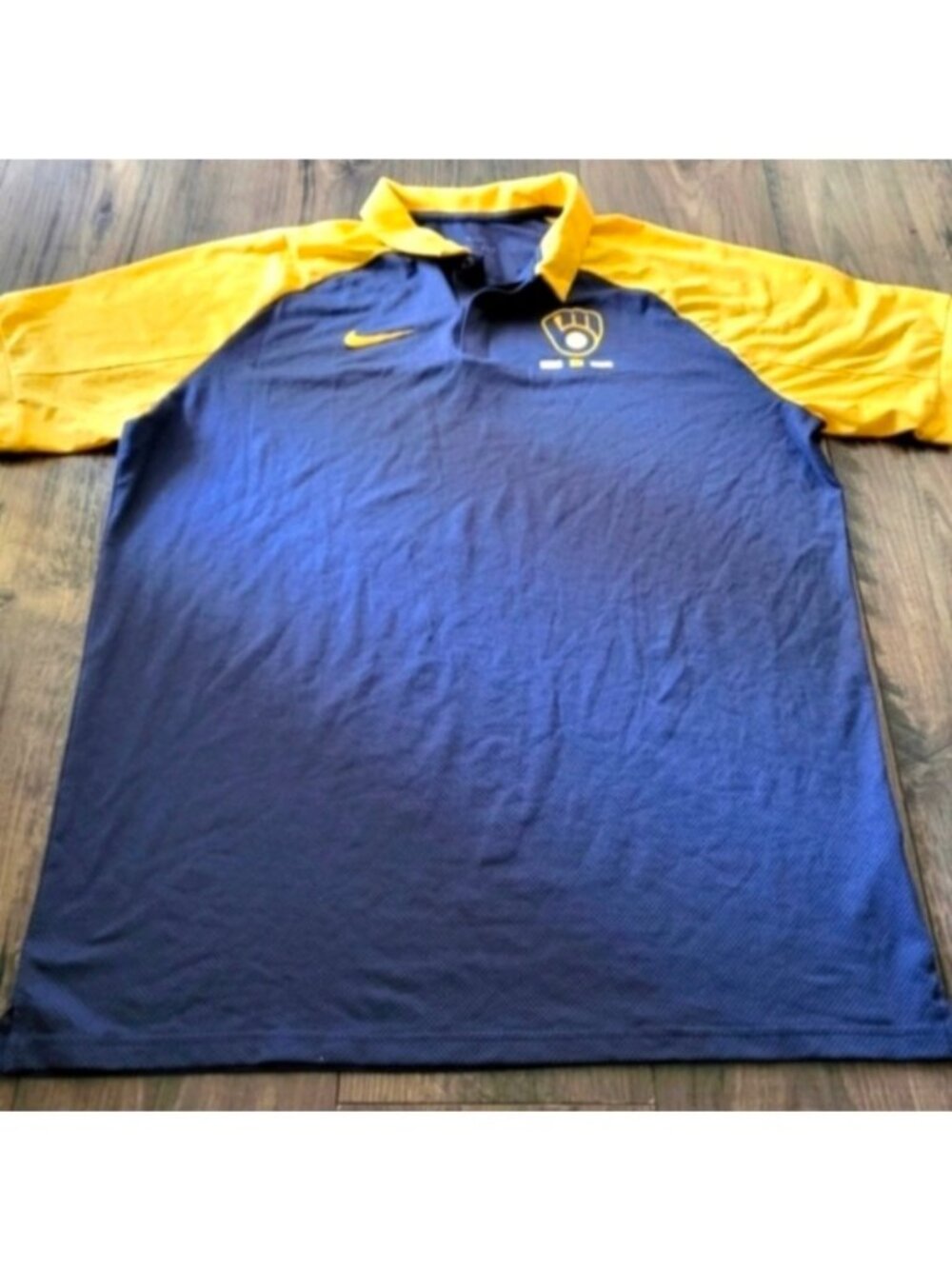 Nike MLB Milwaukee Brewers Blue and Yellow Golf Polo Men Large NWT 072026 - Picture 4 of 9